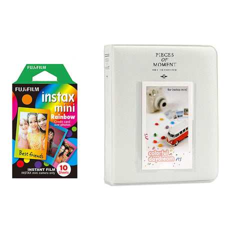 Fujifilm Instax Mini 10X1 rainbow Instant Film with Instax Time Photo Album 64 Sheets Ice white