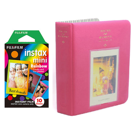 Fujifilm Instax Mini 10X1 rainbow Instant Film with Instax Time Photo Album 64 Sheets Rose red