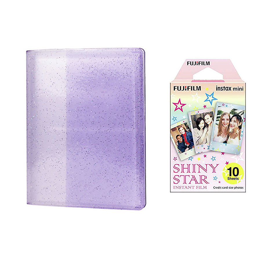 Fujifilm Instax Mini 10X1 shiny star Instant Film with 64-Sheets Album For Mini Film 3 inch Lilac purple