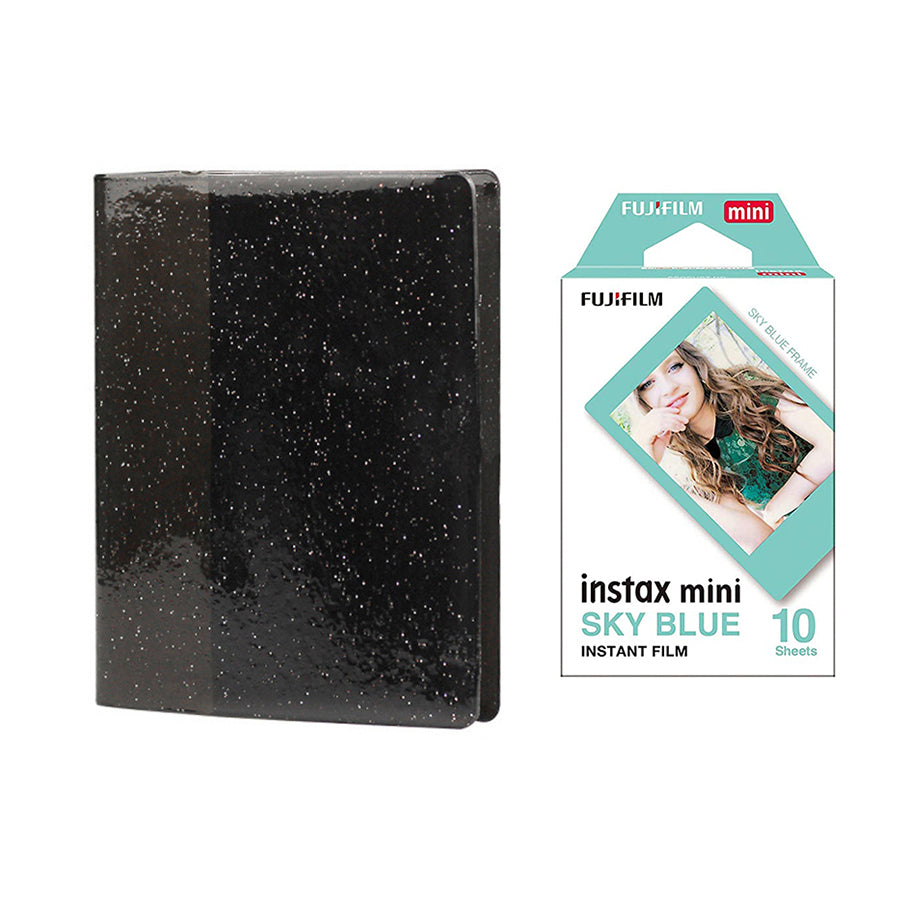 Fujifilm Instax Mini 10X1 sky blue Instant Film with 64-Sheets Album For Mini Film 3 inch Charcoal gray
