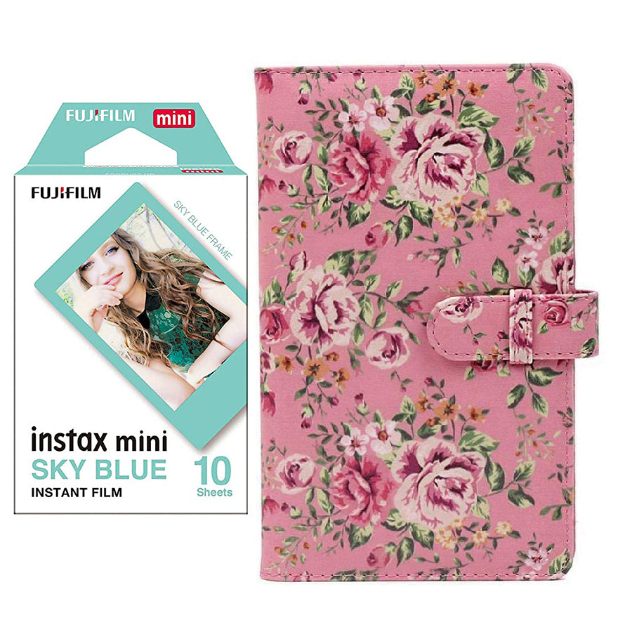 Fujifilm Instax Mini 10X1 sky blue Instant Film with 96-sheet Album for mini film Pink rose