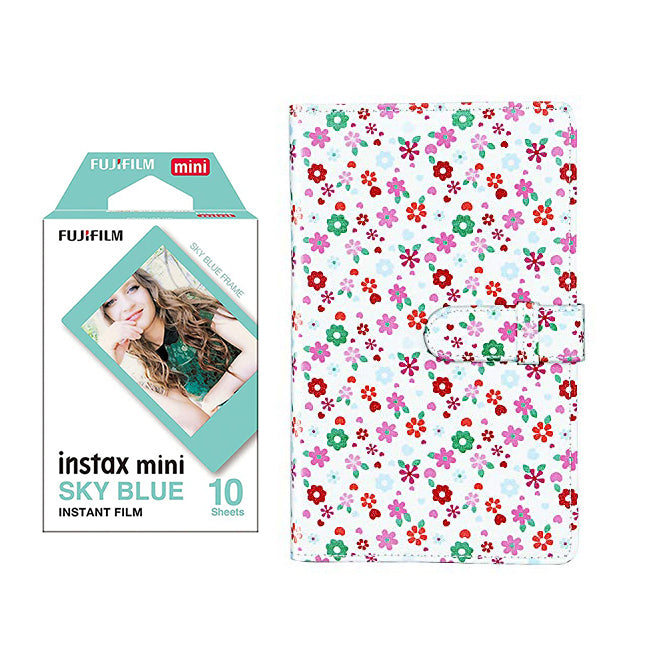 Fujifilm Instax Mini 10X1 sky blue Instant Film with 96-sheet Album for mini film Flower
