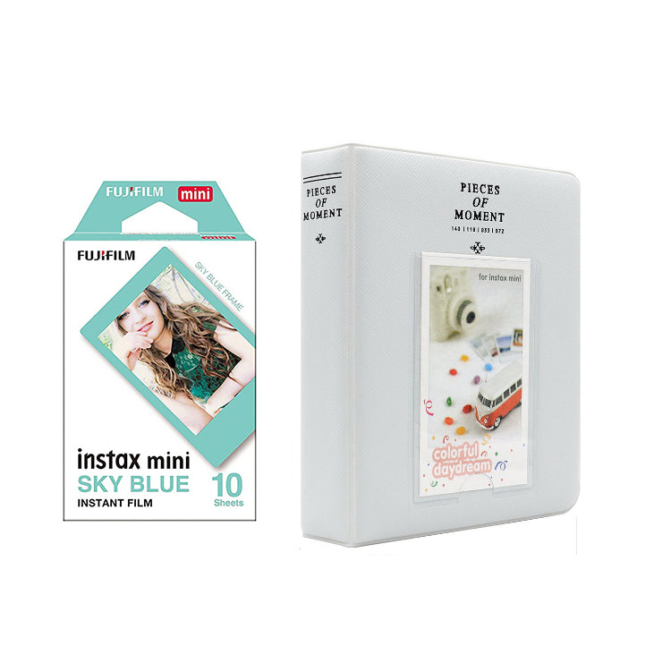 Fujifilm Instax Mini 10X1 sky blue Instant Film with Instax Time Photo Album 64 Sheets Pearly white