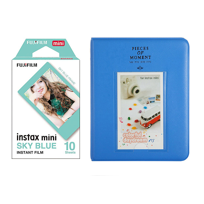Fujifilm Instax Mini 10X1 sky blue Instant Film with Instax Time Photo Album 64 Sheets Cobalt blue