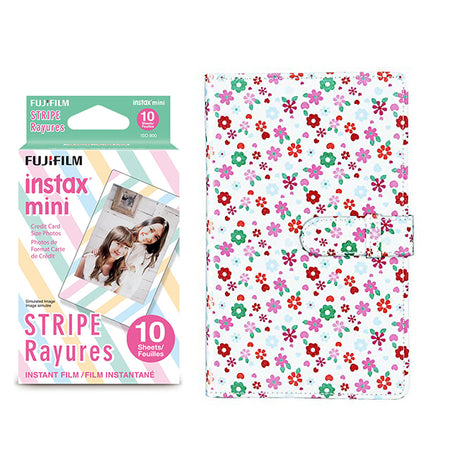 Fujifilm Instax Mini 10X1 stripe Instant Film with 96-sheet Album for mini film Flower