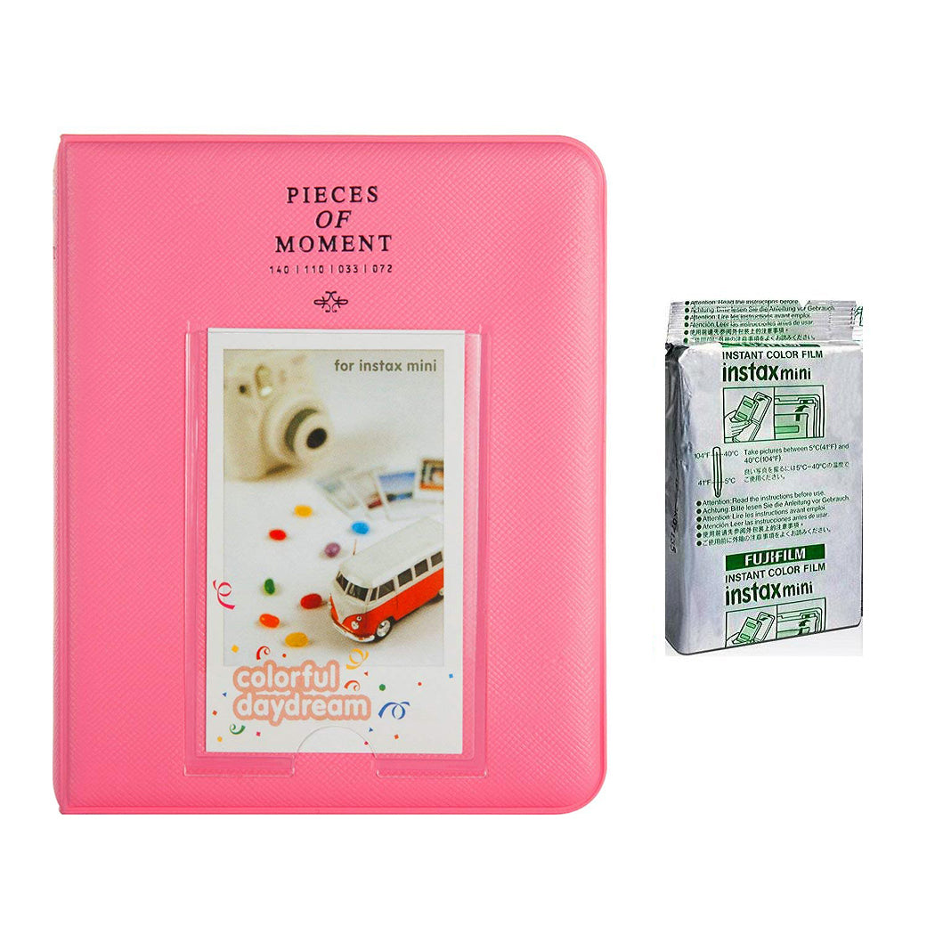 Fujifilm Instax Mini 10X1 stripe Instant Film with Instax Time Photo Album 64 Sheets Flamingo pink