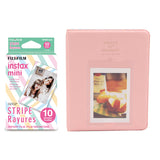 Fujifilm Instax Mini 10X1 stripe Instant Film with Instax Time Photo Album 64 Sheets Peach pink