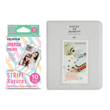 Fujifilm Instax Mini 10X1 stripe Instant Film with Instax Time Photo Album 64 Sheets Smokey white