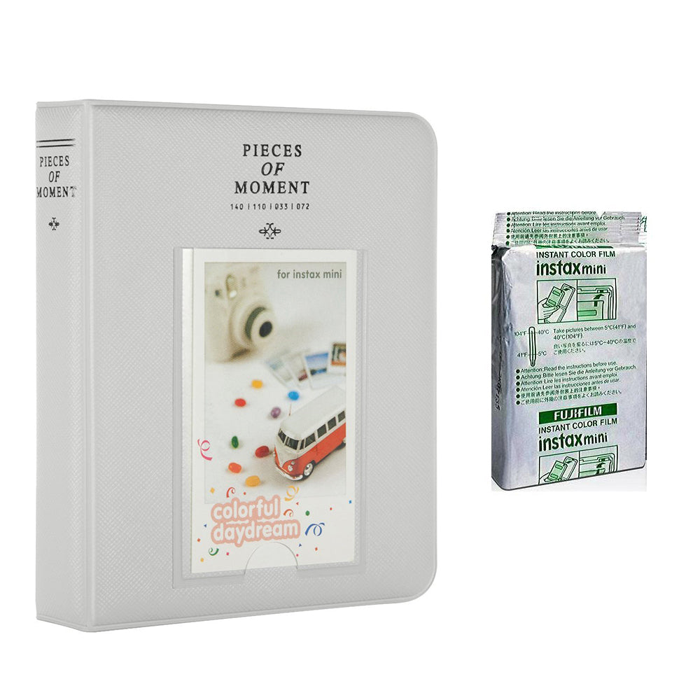 Fujifilm Instax Mini 10X1 stripe Instant Film with Instax Time Photo Album 64 Sheets Smokey white