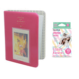 Fujifilm Instax Mini 10X1 stripe Instant Film with Instax Time Photo Album 64 Sheets rose red