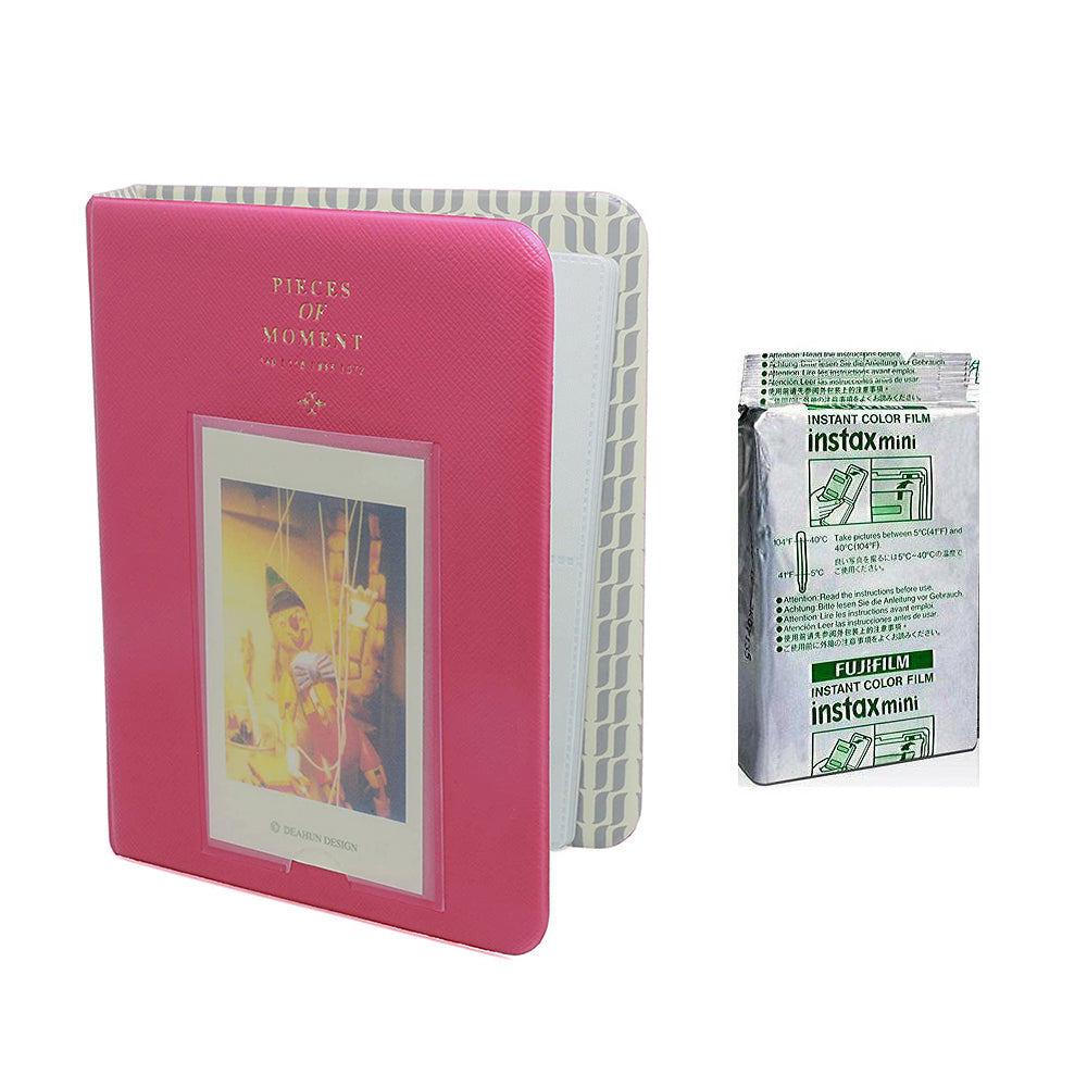 Fujifilm Instax Mini 10X1 stripe Instant Film with Instax Time Photo Album 64 Sheets rose red