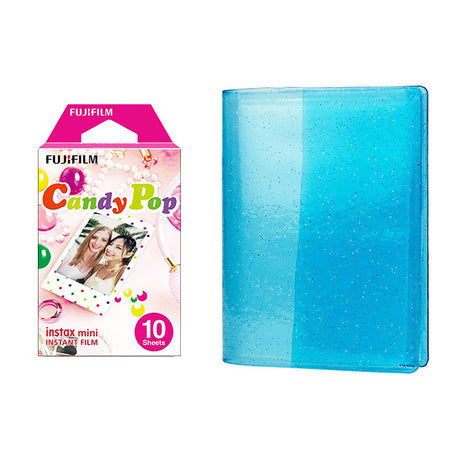 Fujifilm Instax Mini 10X1 candy pop Instant Film with 64-Sheets Album For Mini Film 3 inch Sky blue