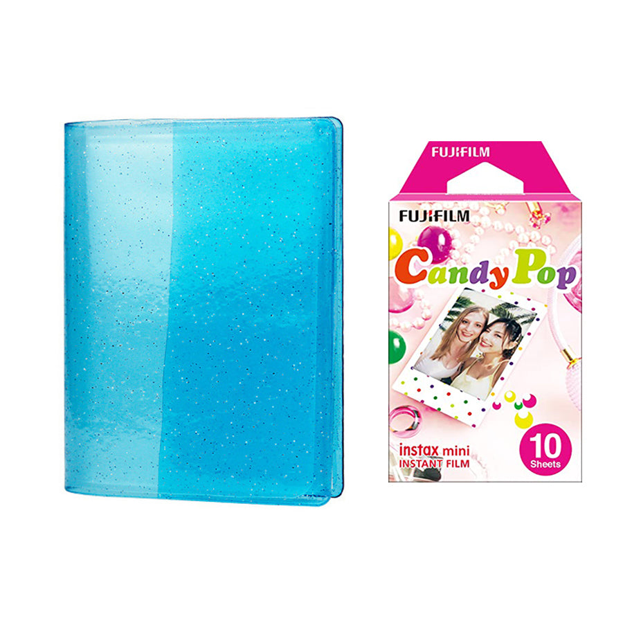 Fujifilm Instax Mini 10X1 candy pop Instant Film with 64-Sheets Album For Mini Film 3 inch Sky blue