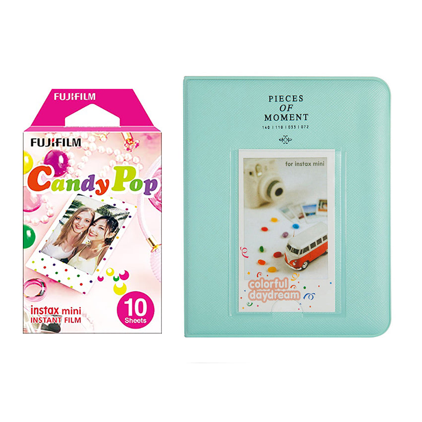 Fujifilm Instax Mini 10X1 candy pop Instant Film with Instax Time Photo Album 64 Sheets Ice blue