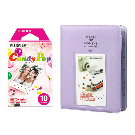 Fujifilm Instax Mini 10X1 candy pop Instant Film with Instax Time Photo Album 64 Sheets Lilac purple