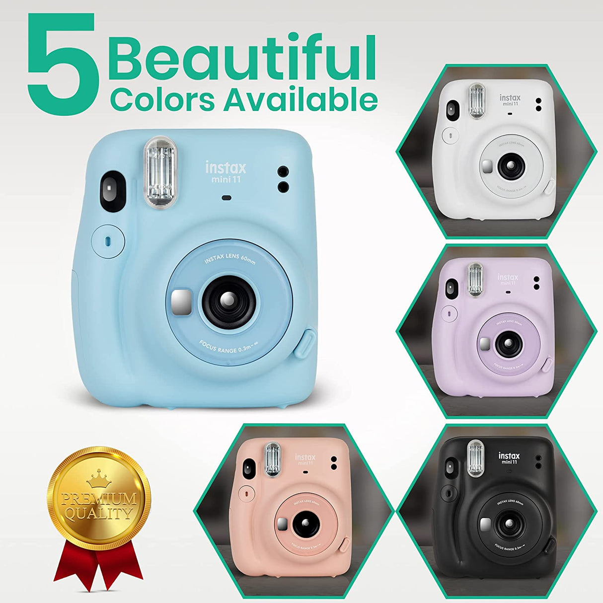 Fujifilm Instax Mini 11 Camera with Fujifilm Instant Mini Film (20 Sheets) Bundle with Deals Number One Accessories Including Carrying Case, Color Filters, Photo Album, Stickers + More
