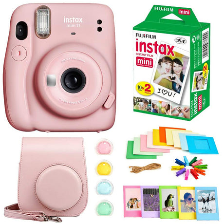 Fujifilm Instax Mini 11 Instant Camera + Instax Mini Twin Pack Film + Hanging Frames + Plastic Frames + Case + Close Up Filters - All Inclusive Bundle! Blush Pink