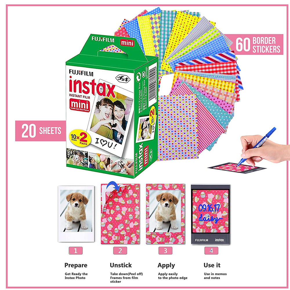 FUJIFILM Instax Mini Film 20 Shots with 60 Sticker Instant Film Roll (Yes 800 ISO Pack of 2)