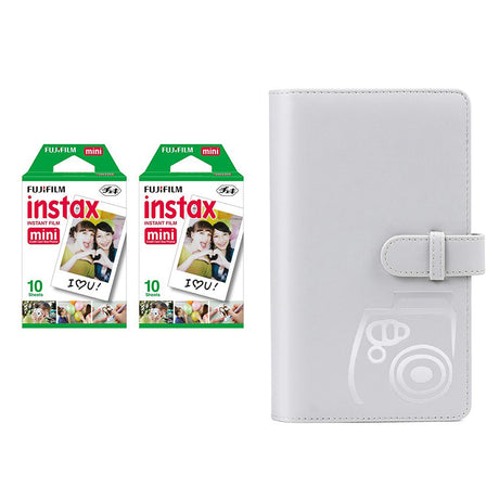 Fujifilm Instax Mini 2 Pack 10 Sheets Instant Film with 96-sheet Album for mini film Smoky white