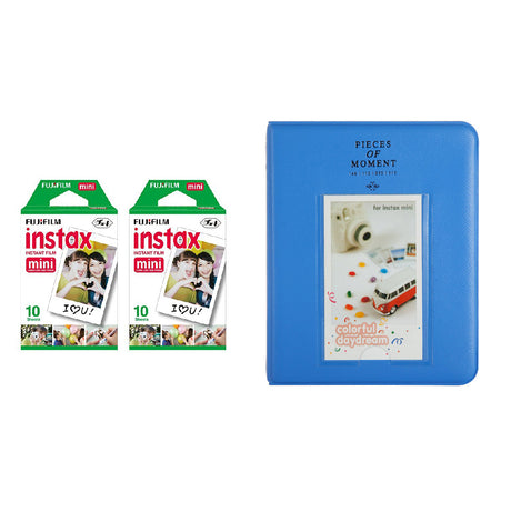 Fujifilm Instax Mini 2 Pack of 10 Sheets Instant Film with Instax Time Photo Album 64-Sheets Cobalt blue