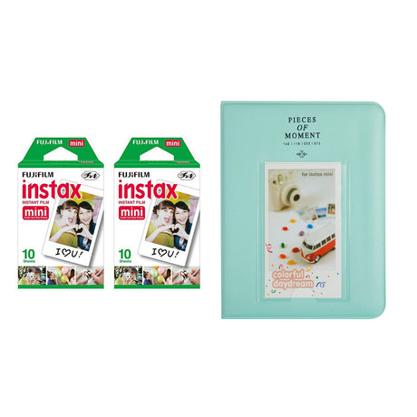 Fujifilm Instax Mini 2 Pack of 10 Sheets Instant Film with Instax Time Photo Album 64-Sheets Ice blue
