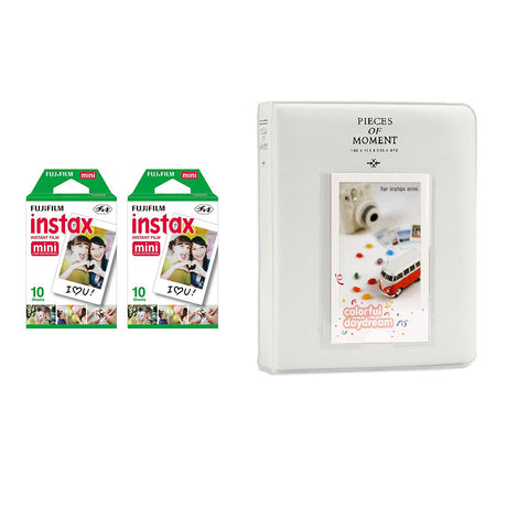 Fujifilm Instax Mini 2 Pack of 10 Sheets Instant Film with Instax Time Photo Album 64-Sheets Ice white