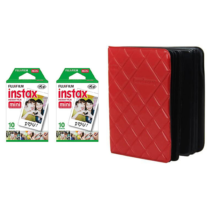 Fujifilm Instax Mini 2 Pack of 10 Sheets Instant Film with dimand Photo Album 64-Sheets Red