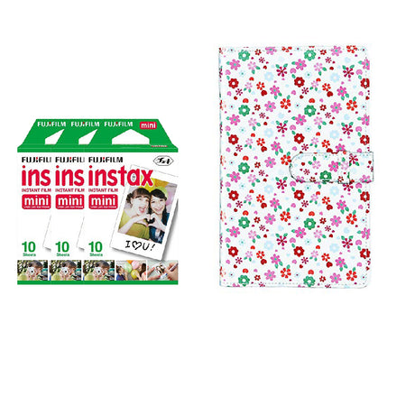 Fujifilm Instax Mini 3 Pack 10 Sheets Instant Film with 96-sheet Album for mini film Flower