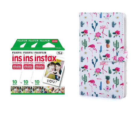 Fujifilm Instax Mini 3 Pack 10 Sheets Instant Film with 96-sheet Album for mini film Flamingo catus