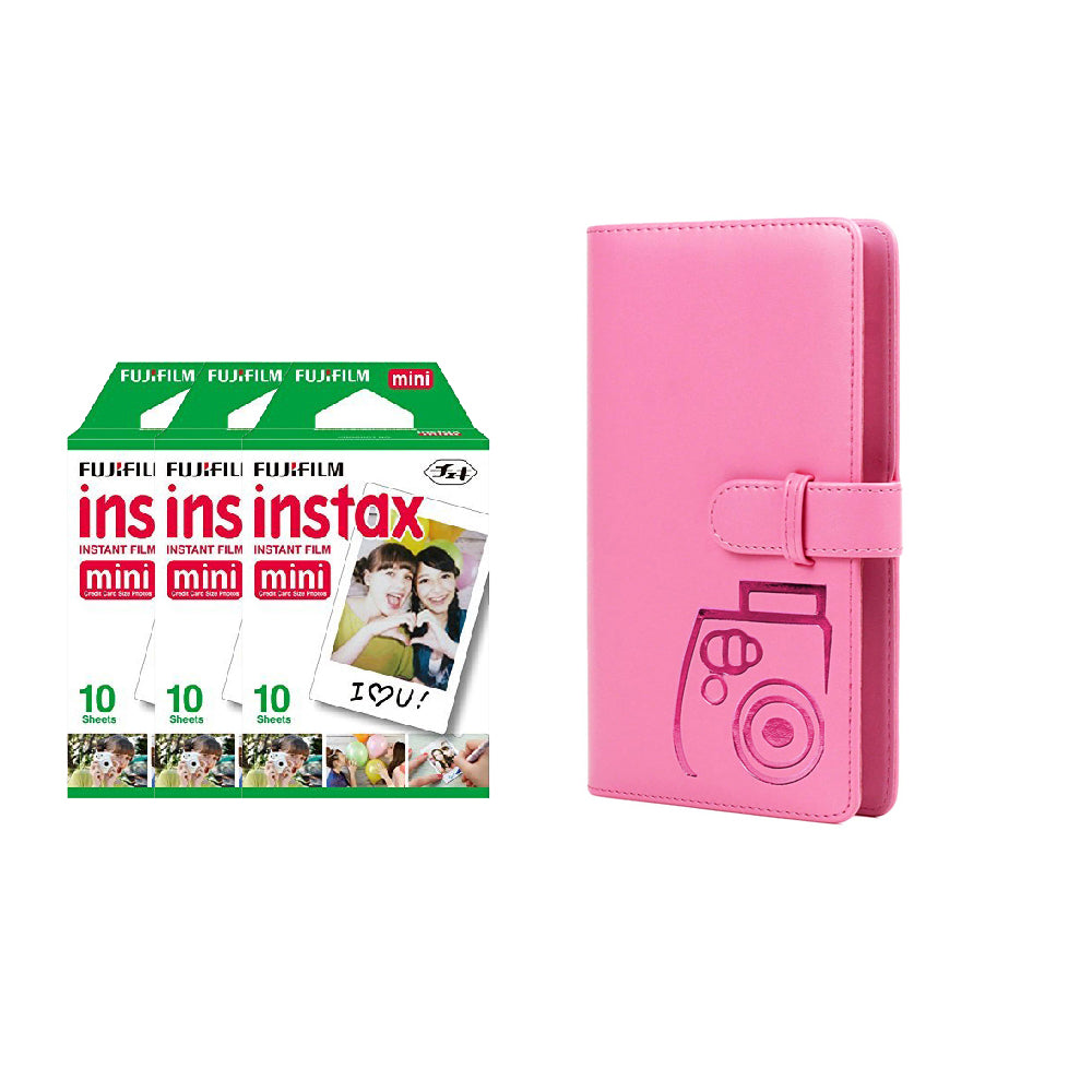Fujifilm Instax Mini 3 Pack 10 Sheets Instant Film with 96-sheet Album for mini film Flamingo pink