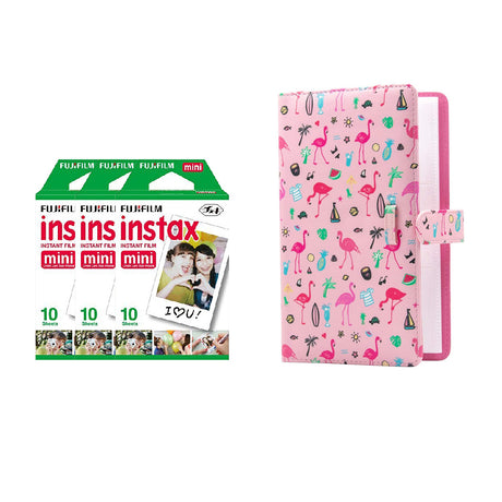 Fujifilm Instax Mini 3 Pack 10 Sheets Instant Film with 96-sheet Album for mini film Flamingo watermelon