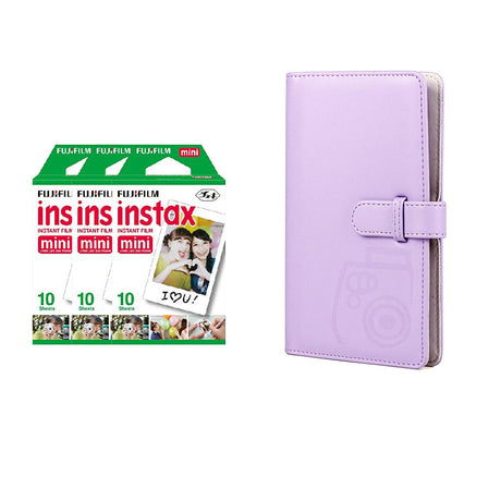 Fujifilm Instax Mini 3 Pack 10 Sheets Instant Film with 96-sheet Album for mini film Lilac purple