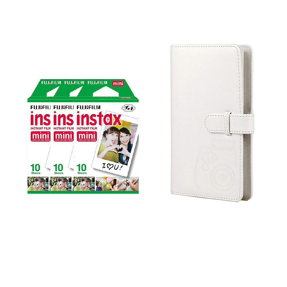 Fujifilm Instax Mini 3 Pack 10 Sheets Instant Film with 96-sheet Album for mini film lce white
