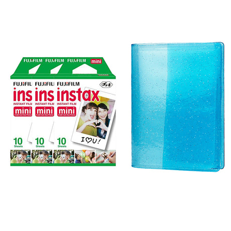 Fujifilm Instax Mini 3 Pack of 10 Sheets Instant Film with 64-Sheets Album For Mini Film 3 inch Sky blue