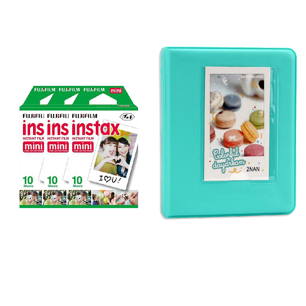 Fujifilm Instax Mini 3 Pack of 10 Sheets Instant Film with Instax Time Photo Album 64-Sheets Mint Green