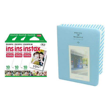 Fujifilm Instax Mini 3 Pack of 10 Sheets Instant Film with Instax Time Photo Album 64-Sheets Water Blue