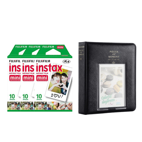 Fujifilm Instax Mini 3 Pack of 10 Sheets Instant Film with Instax Time Photo Album 64-Sheets Charcoal grey