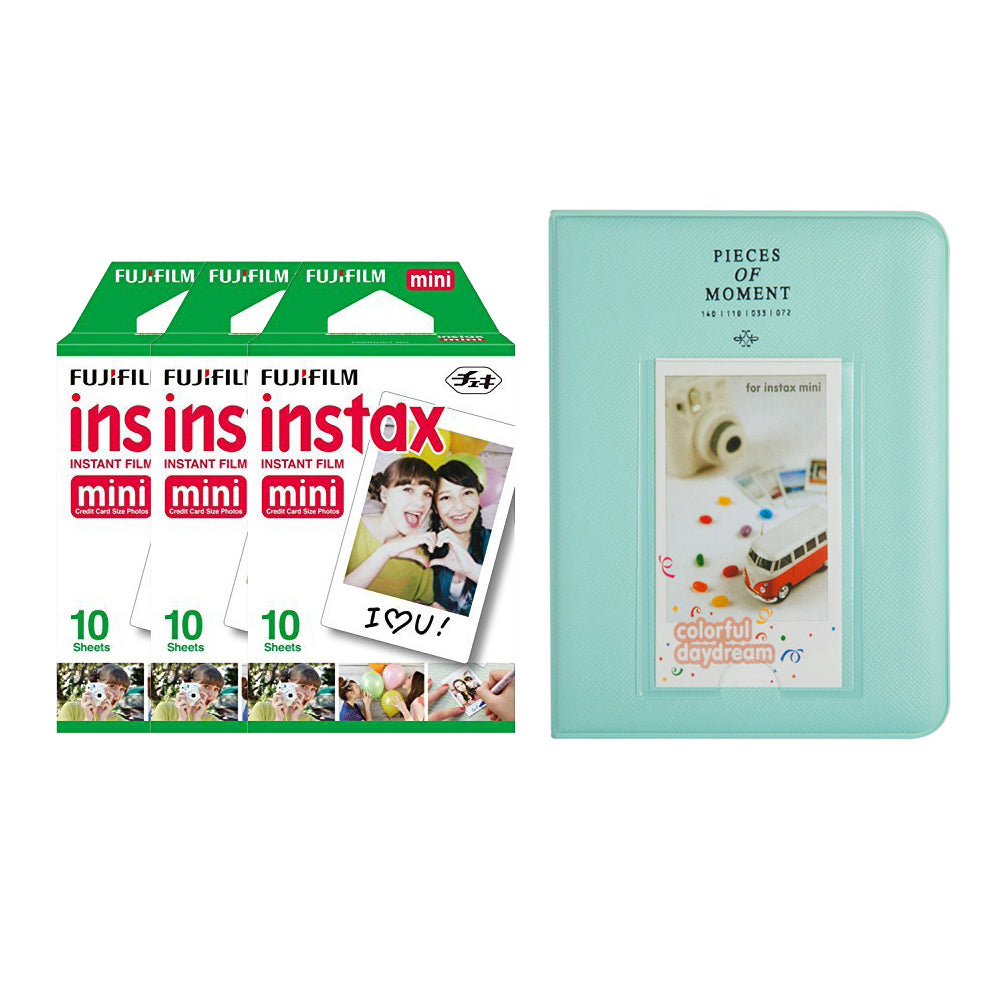 Fujifilm Instax Mini 3 Pack of 10 Sheets Instant Film with Instax Time Photo Album 64-Sheets Ice blue