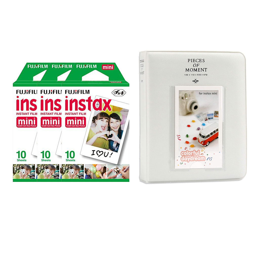 Fujifilm Instax Mini 3 Pack of 10 Sheets Instant Film with Instax Time Photo Album 64-Sheets Ice white