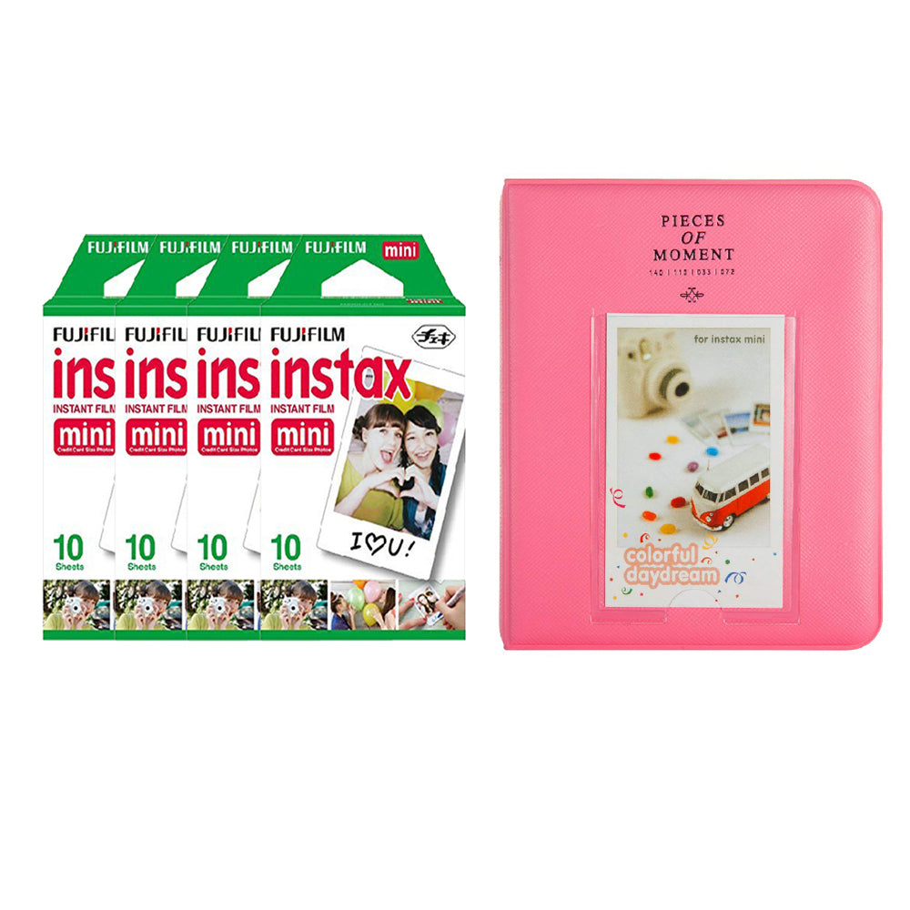 Fujifilm Instax Mini 4 Pack of 10 Sheets Instant Film with Instax Time Photo Album 64-Sheets Flamingo pink