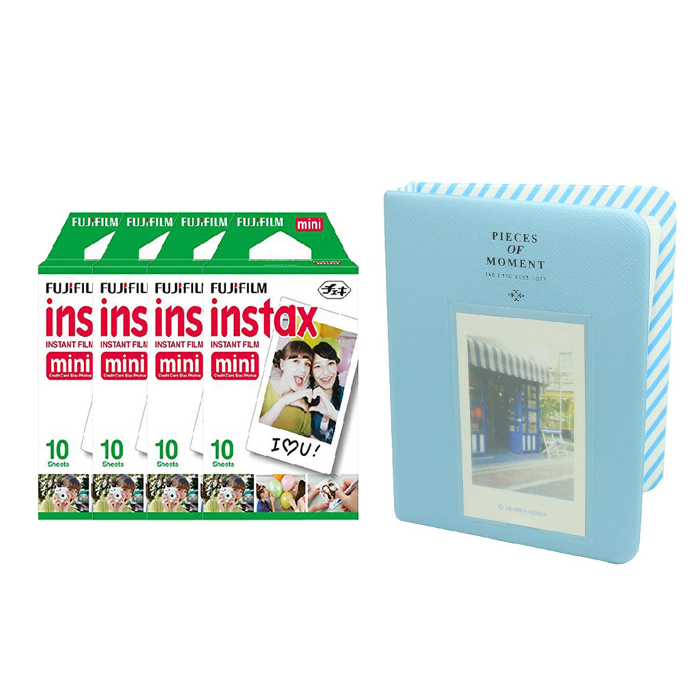 Fujifilm Instax Mini 4 Pack of 10 Sheets Instant Film with Instax Time Photo Album 64-Sheets Water Blue