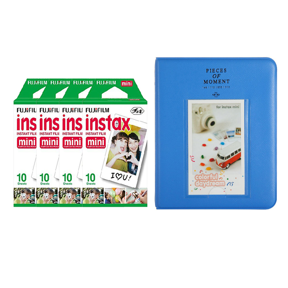 Fujifilm Instax Mini 4 Pack of 10 Sheets Instant Film with Instax Time Photo Album 64-Sheets Cobalt blue
