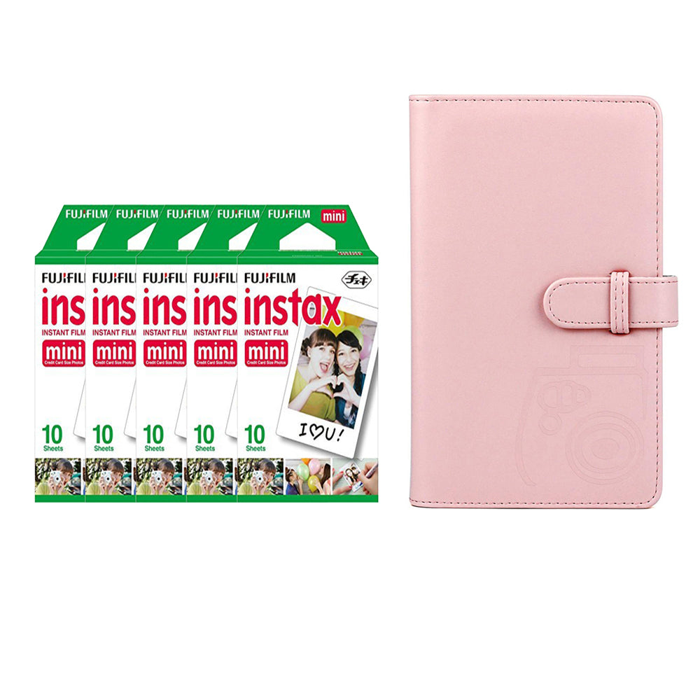 Fujifilm Instax Mini 5 Pack 10 Sheets Instant Film with 96-sheet Album for mini film