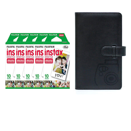 Fujifilm Instax Mini 5 Pack 10 Sheets Instant Film with 96-sheet Album for mini film Charcoal gray