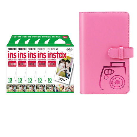 Fujifilm Instax Mini 5 Pack 10 Sheets Instant Film with 96-sheet Album for mini film Flamingo pink