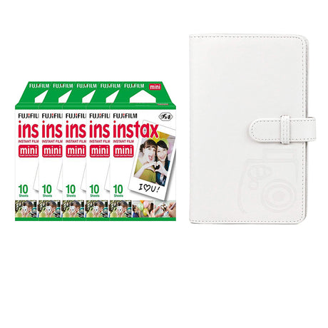 Fujifilm Instax Mini 5 Pack 10 Sheets Instant Film with 96-sheet Album for mini film lce white