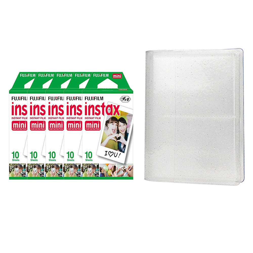 Fujifilm Instax Mini 5 Pack of 10 Sheets Instant Film with 64-Sheets Album For Mini Film 3 inch lce white