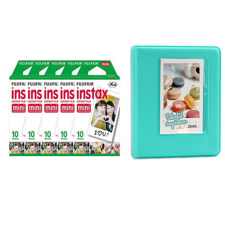 Fujifilm Instax Mini 5 Pack of 10 Sheets Instant Film with Instax Time Photo Album 64-Sheets Mint green