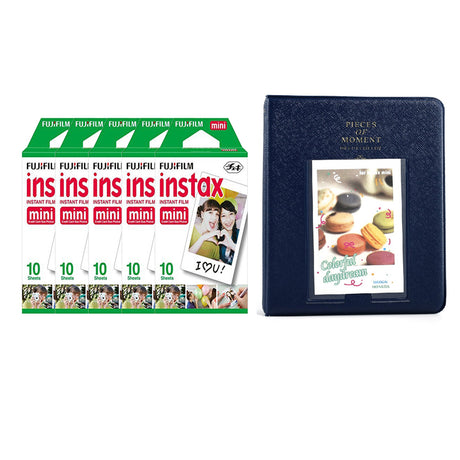Fujifilm Instax Mini 5 Pack of 10 Sheets Instant Film with Instax Time Photo Album 64-Sheets Neavy Blue