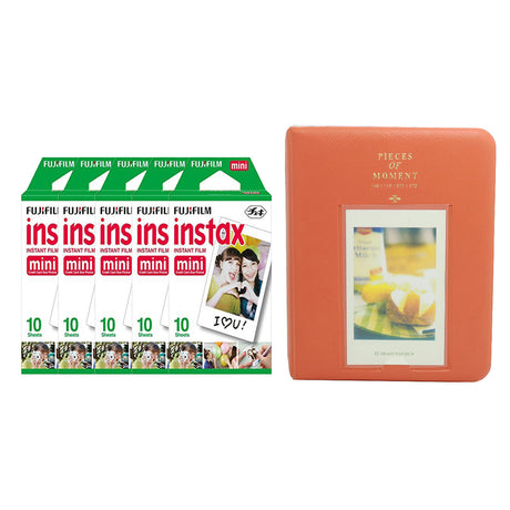 Fujifilm Instax Mini 5 Pack of 10 Sheets Instant Film with Instax Time Photo Album 64-Sheets Orange
